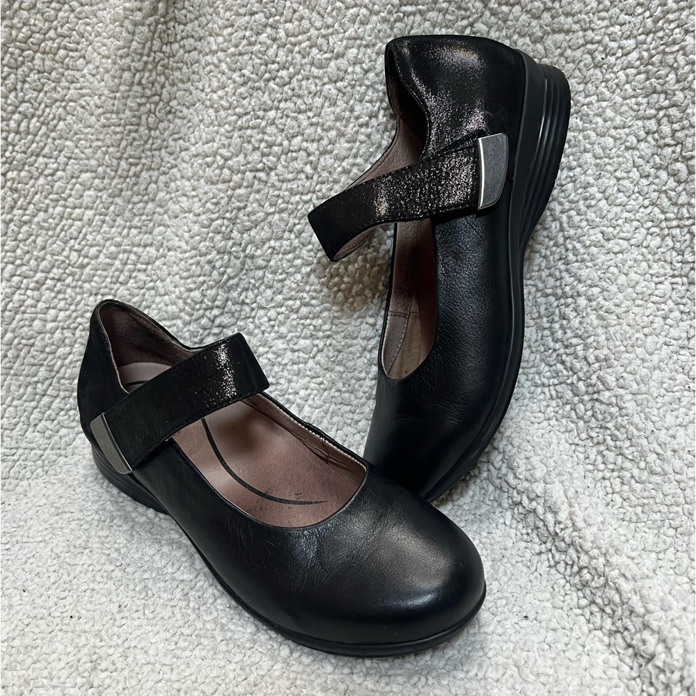 Black Dansko Shimmer Velcro Strap Flats